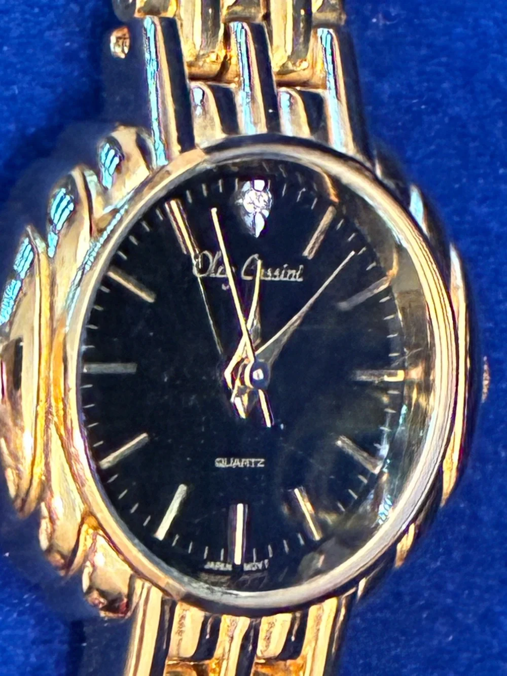 Oleg Cassini Swiss Quartz & Diamond Watch with Gold Tone Basket Weave Band